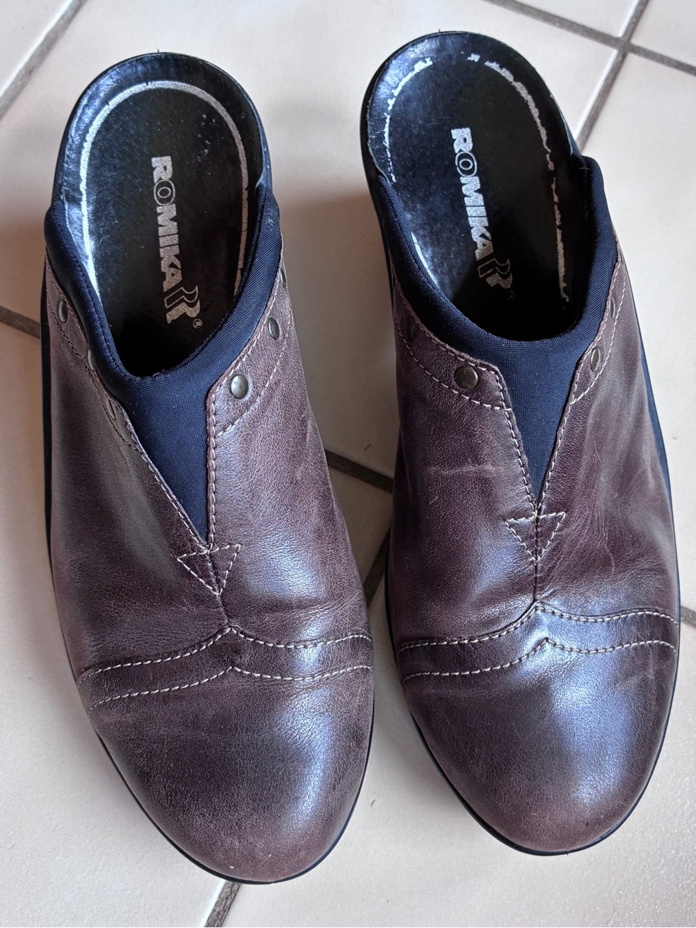 Romika Women’s Brown Leather Slip-On Mule Clogs